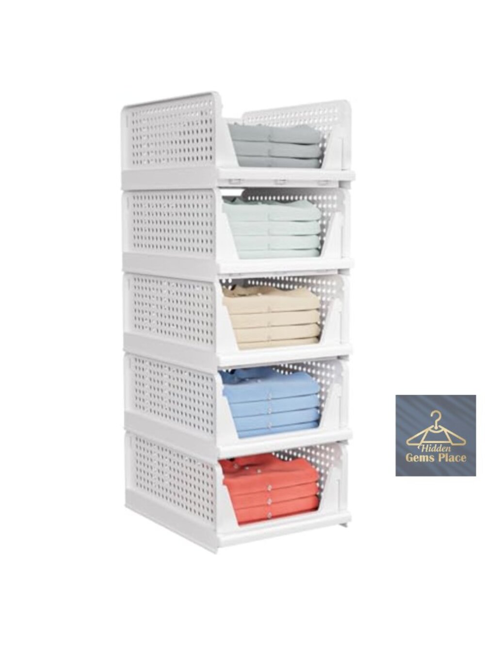 5 Pack Stackable Closet Storage Basket Bins Foldable Organizer